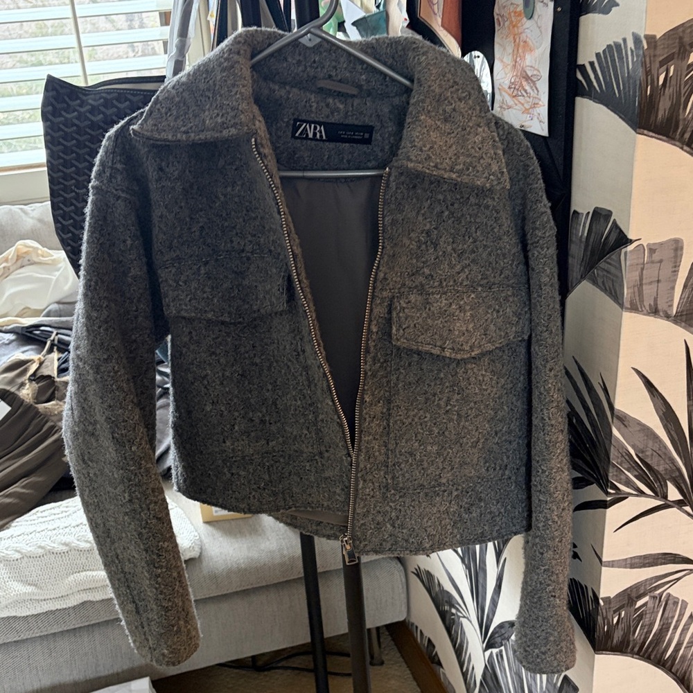 ZARA Gray Wool-Blend Zip Jacket